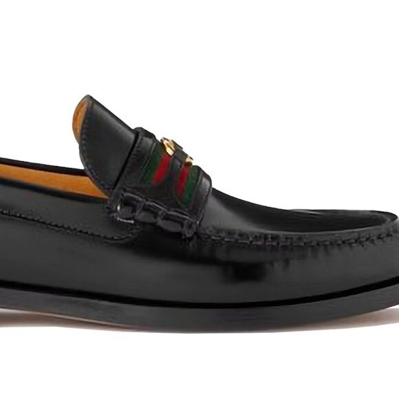 Gucci Interlocking G Loafers Black Green Red Web - Picture 1 of 4